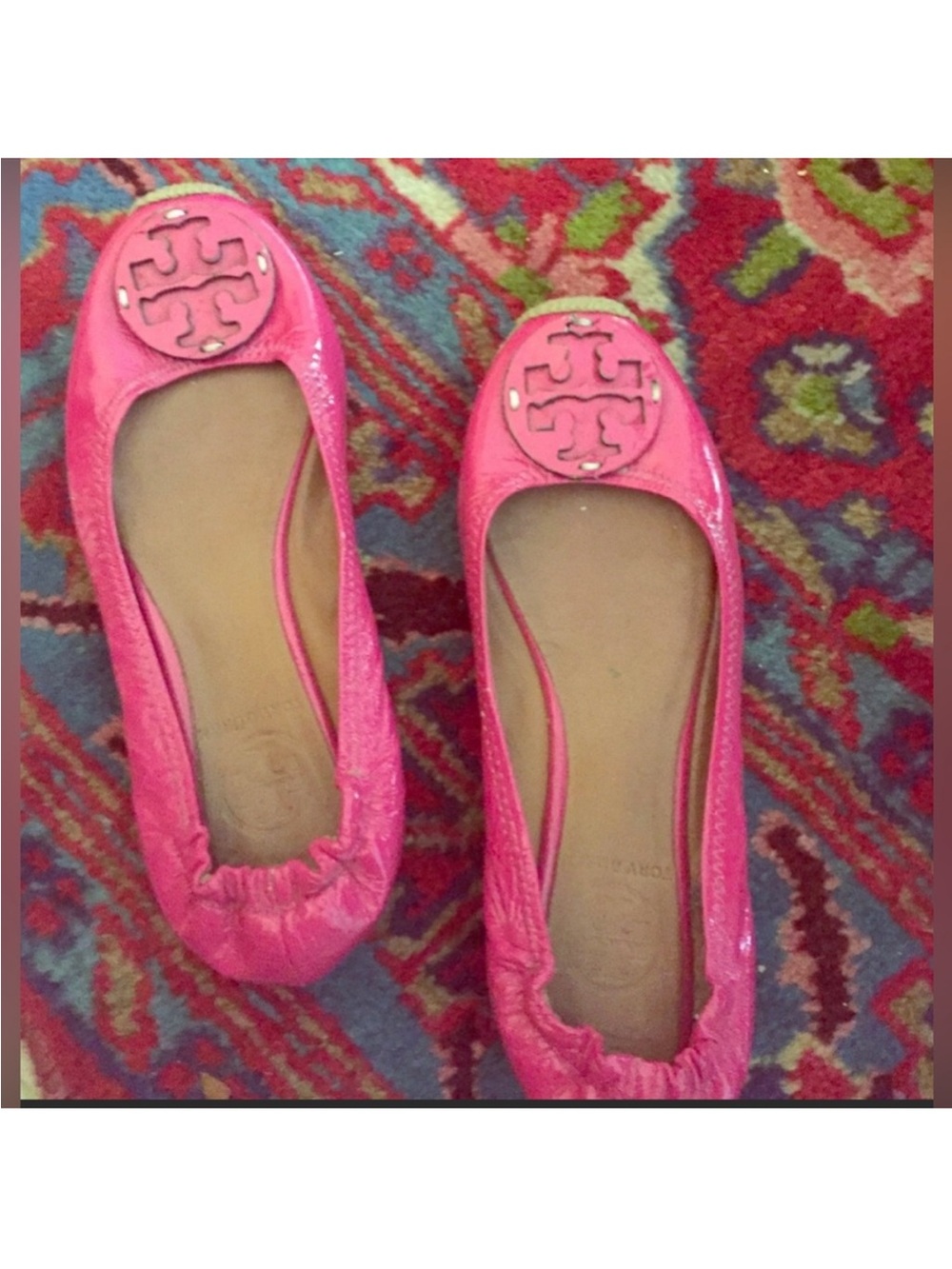 Tory Burch Hot Pink Patent Leather Logo Ballet Flats 7